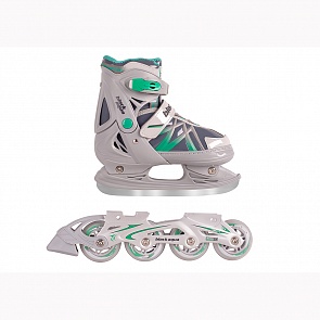 Коньки-ролики BlackAqua AS-410 2в1, цвет серо-зеленый, размер S 31-34 (Black Aqua, 7524RT)